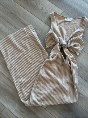 ASOS Beige Striped Cutout Maxi Dress
